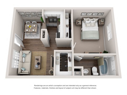 Floor plan for 1 bed, 1 bath, 600 sqft